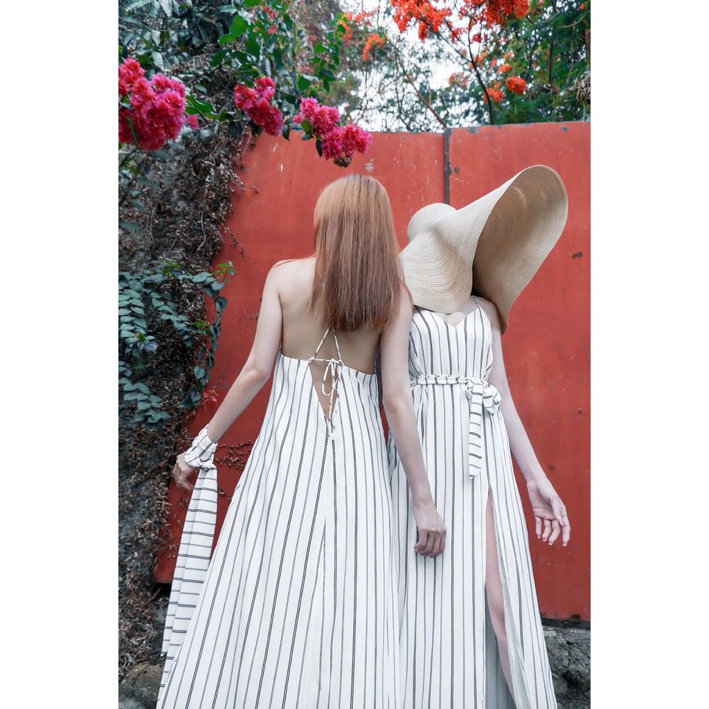 Anything Label - Đầm Maxi sọc trắng đen chất kaki Cotton xinh cực.