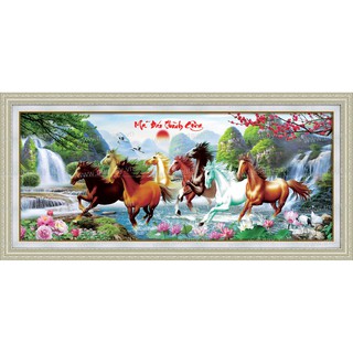 TRANH ĐÍNH ĐÁ 8 con ngựa Mã Đáo Thành Công. Kích thước: 1m2 và 1m6