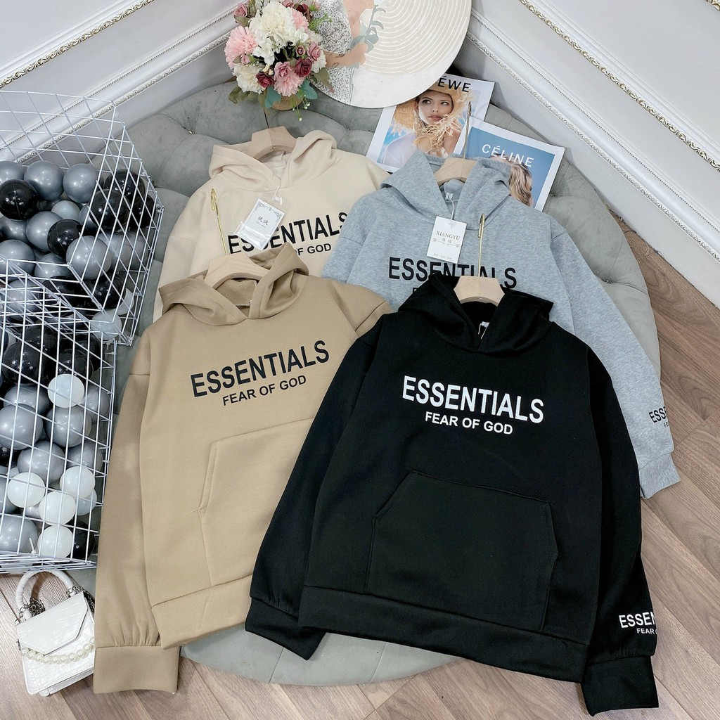 Set bộ nỉ mũ Essen dài tay  Set Áo Nỉ Mũ Kèm Quần Jogger Nữ In Hình 4 Màu