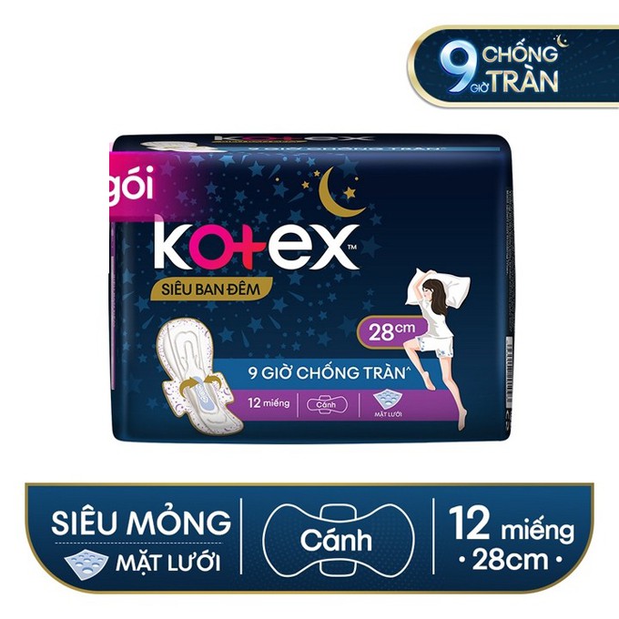 Băng vệ sinh Kotex siêu ban đêm cánh 28cm (Đêm)