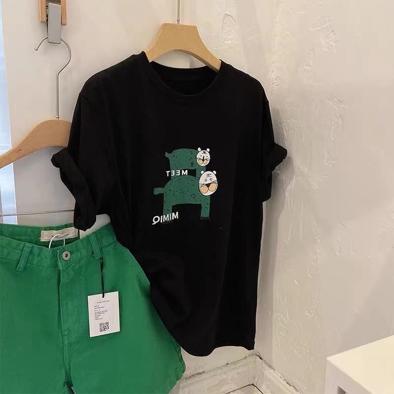 Áo Thun cotton Tay Ngắn Màu Trơn Phong Cách Hàn Quốc Cho Nữ