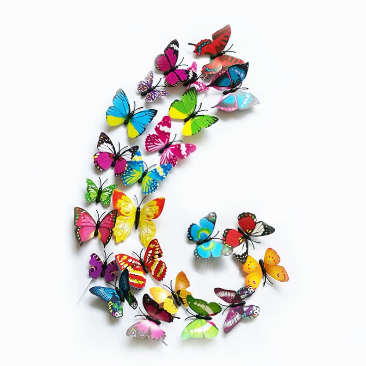 Bộ 12 bướm 3D trang trí nhiều màu (SP000792)