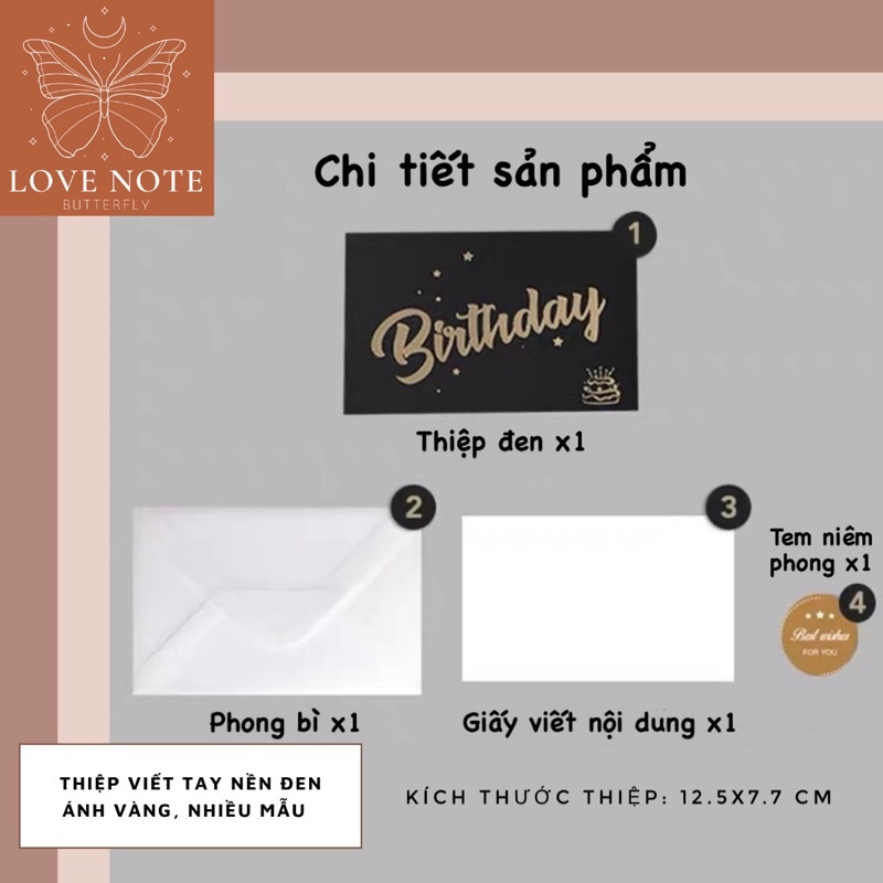 Thiệp đen ánh kim viết tay chúc mừng sinh nhật, valentine, ngày của mẹ, cảm ơn, noel...