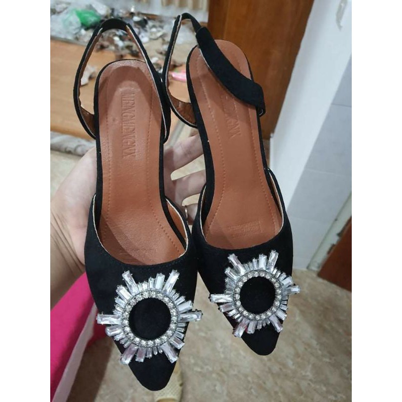 Cao gót 5p đính nơ mũi nhọn