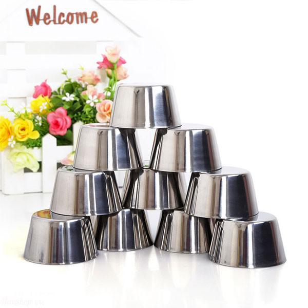 Bộ 10 Khuôn Làm Bánh Inox 304 tặng kèm nắp ( 7cm ) Làm Bánh Flan , Rau Câu , Cupcake, Làm Đá Không Gỉ