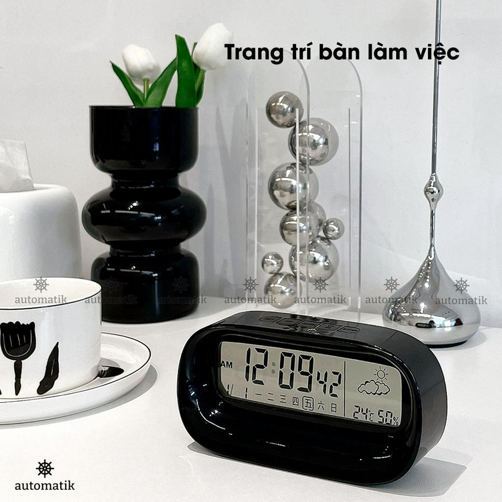 [Tặng Pin] Đồng Hồ Để Bàn Báo Thức Bấm Giờ Led Điện Tử Decor Mini Trong Suốt Đo Nhiệt Độ Và Độ Ẩm - Automatik