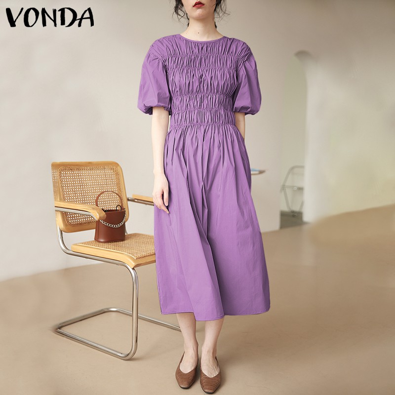 Đầm Tay Ngắn Màu Trơn Chất Liệu Co Giãn Thoải Mái Vonda | BigBuy360 - bigbuy360.vn