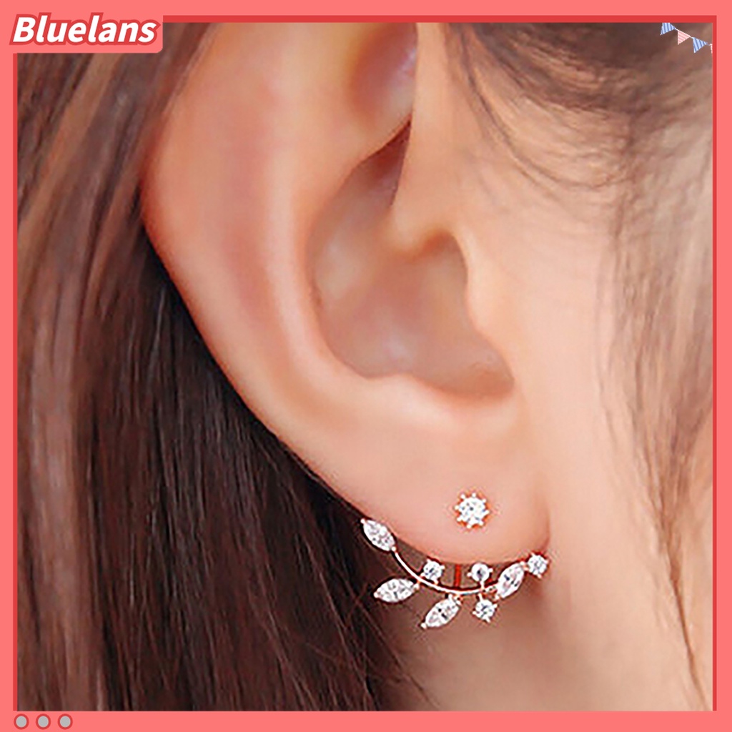 Đôi khuyên tai hình chiếc lá đính đá thời trang cho nữ