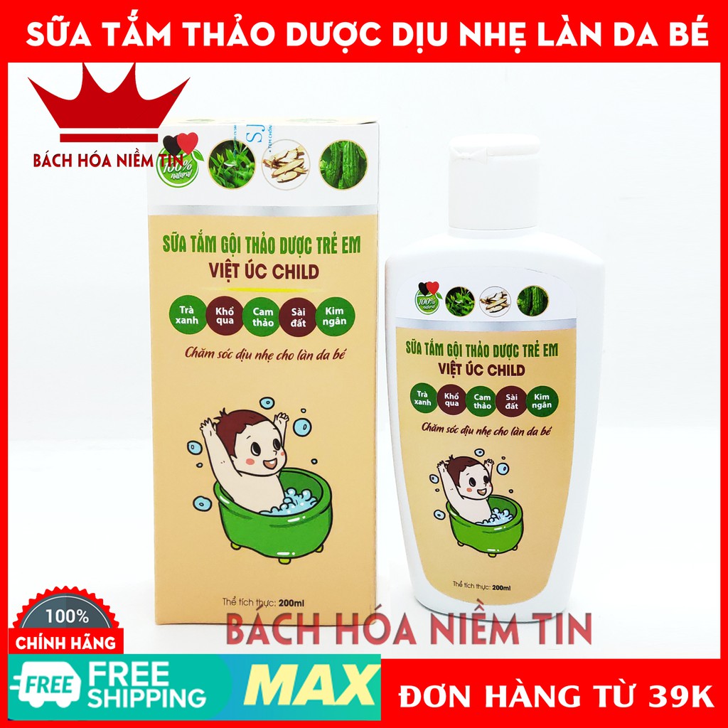 Sữa tắm gội thảo dược cho trẻ em Việt Úc Child - Thành phần thảo dược tự nhiên, an toàn cho làn da bé - Hộp 200ml