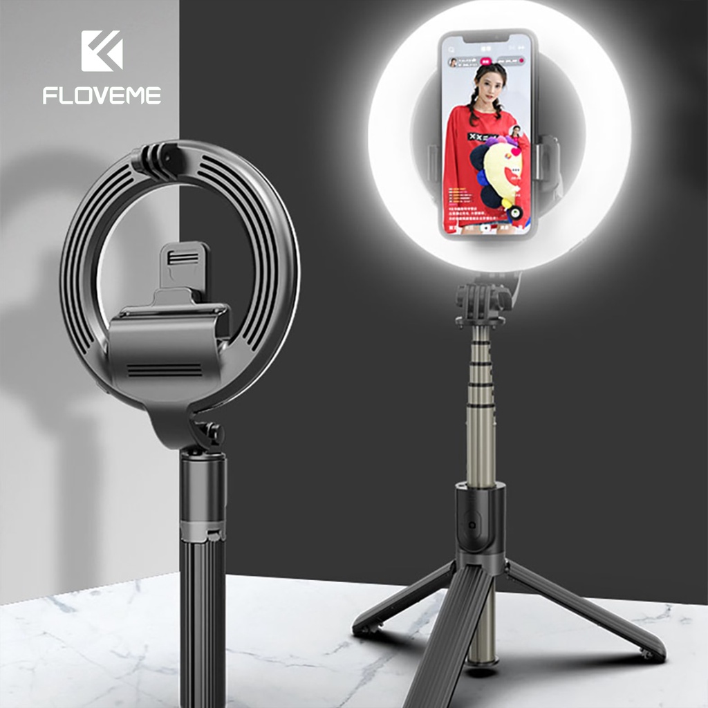 Gậy selfie Floveme -L07 kiêm giá đỡ hỗ trợ Live stream tích hợp vòng đèn Led, Bluetooth 4.0 tiện lợi, Pin 12000 mAh