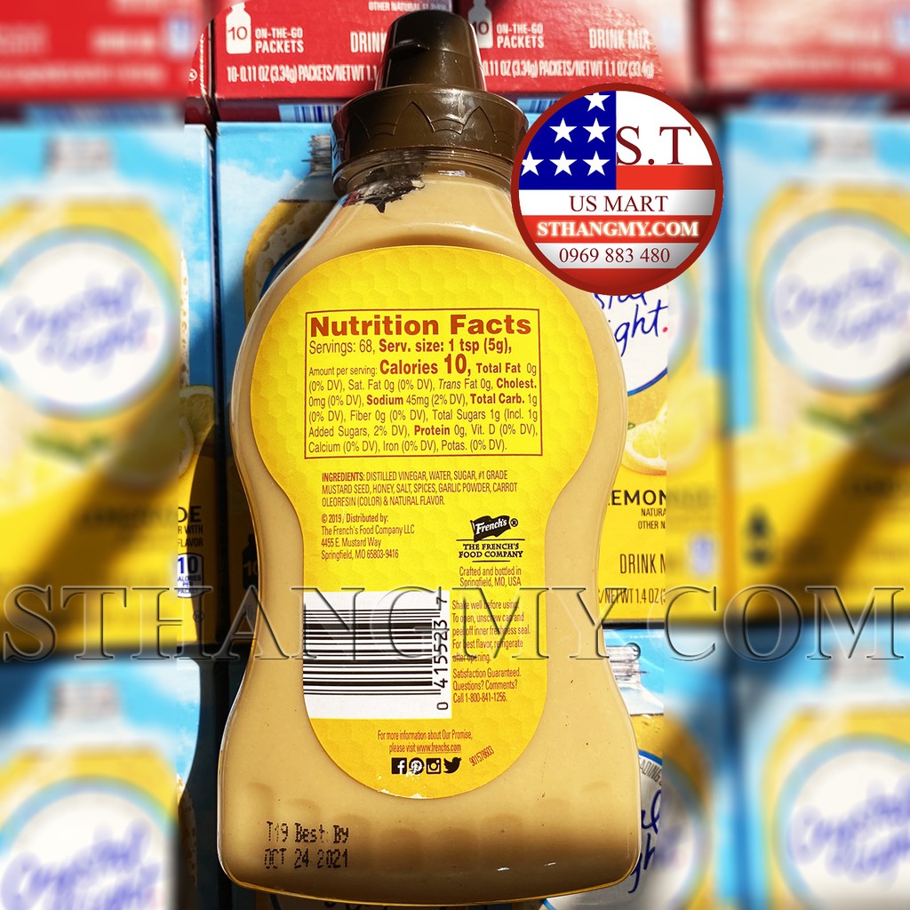 (Mẫu mới) Sốt ăn kiêng Mỹ French's Honey mustard size 12 oz (340g) cho người tập gym, keto, das, low-carb