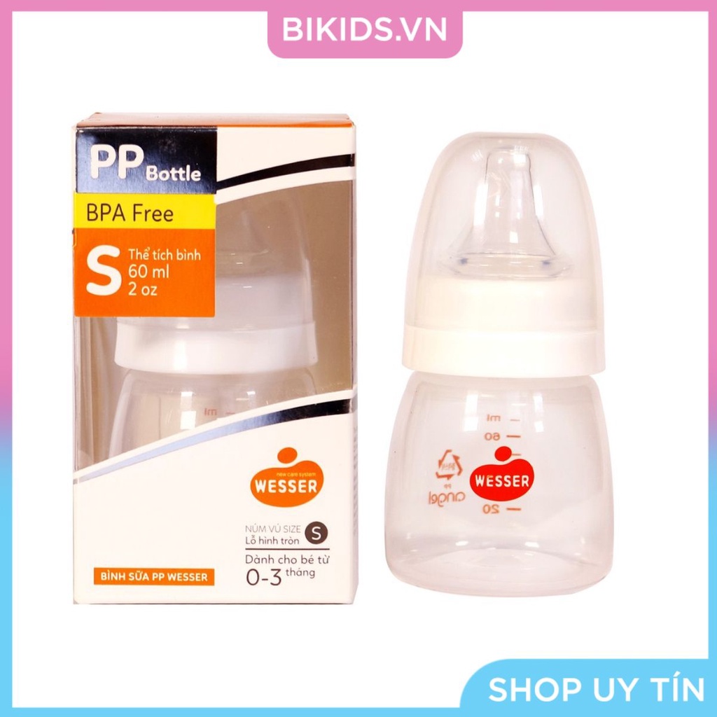 Wesser - Bình sữa nhựa PP cổ thường (đủ cỡ)