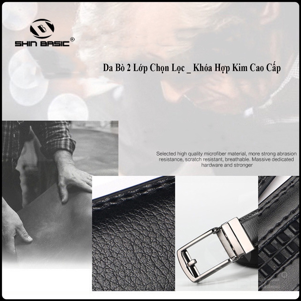 Dây Thắt Lưng, Nịt Nam Da Bò Cao Cấp - ShinBasic, Bảng Khoá Tự Động, Thời Trang Công Sở,  BELTS21BAS09