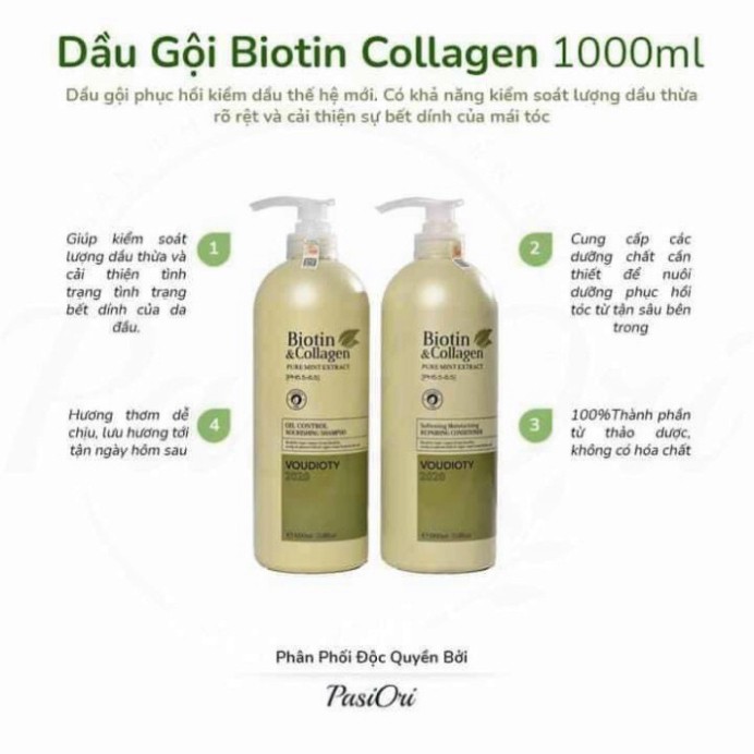 Dầu Gội xả (cặp) collagen & Biotin XANH VÀNG Kiềm Dầu phục hồi hư tổn ,khô xơ, chống rụng tóc ( 2 chai mỗi chai 1000ml)