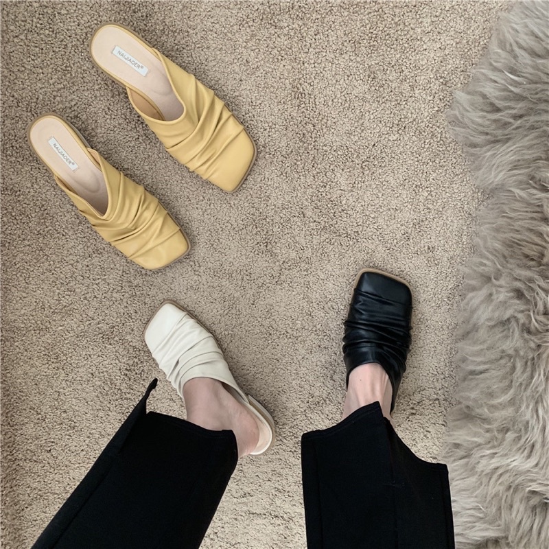 Giày slipper da bê kiểu Hàn Quốc mẫu mới 2021