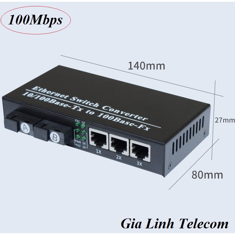 Bộ chuyển đổi quang điện 2 Quang 3 LAN - Converter quang 100Mbps