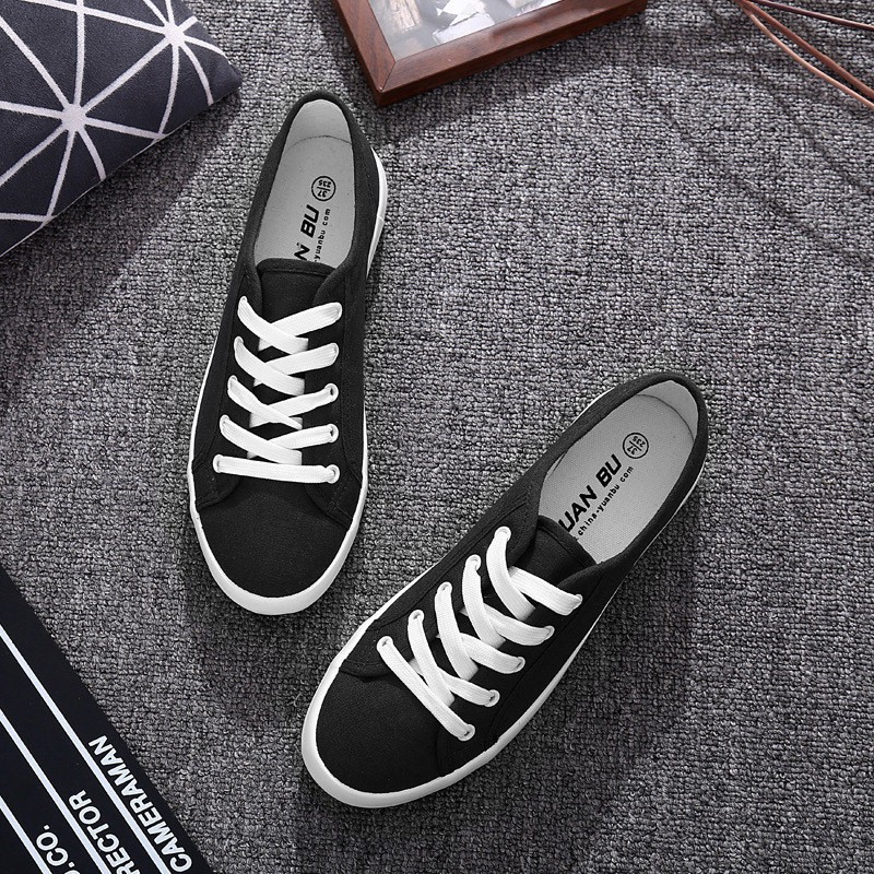 giày vải nữ Giày Thể Thao Nữ Cao Cấp Đế Bệt Max Thoải Mái Sneaker Vải Buộc Dây Cá Tính Giá Rẻ Kiểu Hàn Quốc Trẻ Trung Dễ