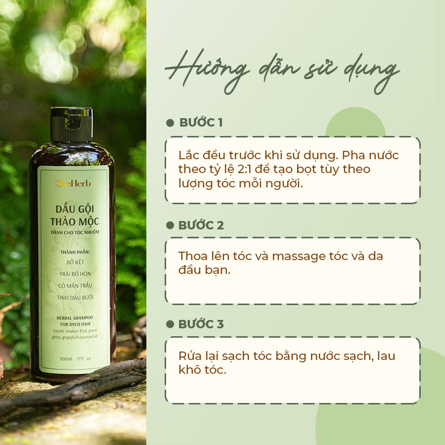 Dầu Gội Tóc Nhuộm Ngăn Ngừa Rụng Tóc Thảo Mộc SheHerb - Giúp Giữ Màu, Phục Hồi Nang Tóc 250ML
