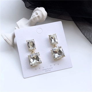 Bông tai hình khối pha lê trong suốt phong cách cổ điển cho nữ