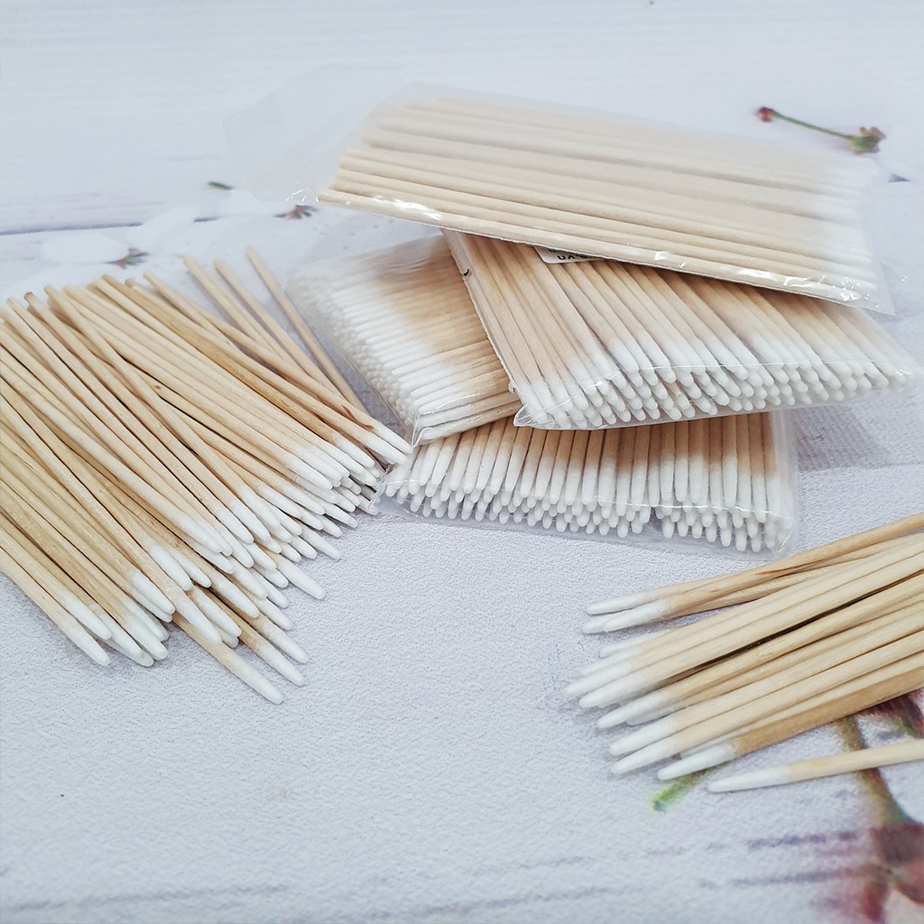 Tăm bông gỗ viền nét, Tăm bông nối mi, tháo mi, phun xăm