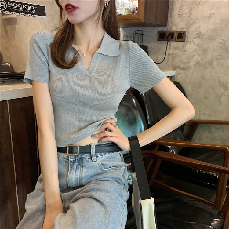 Áo Croptop ✨ GIÁ SALE✨ Áo Polo Croptop Len Tăm Dệt Kim Cao Cấp Quảng Châu Tay Ngắn Có Cổ
