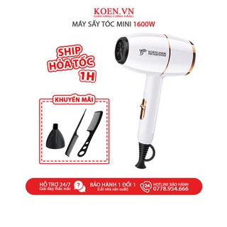 Máy Sấy Tóc Mini KOEN Công Suất 1600W Hai Chiều Nóng Lạnh Kích Thước Nhỏ Gọn Tặng Kèm Lược Và Mỏ Sấy Tạo Kiểu