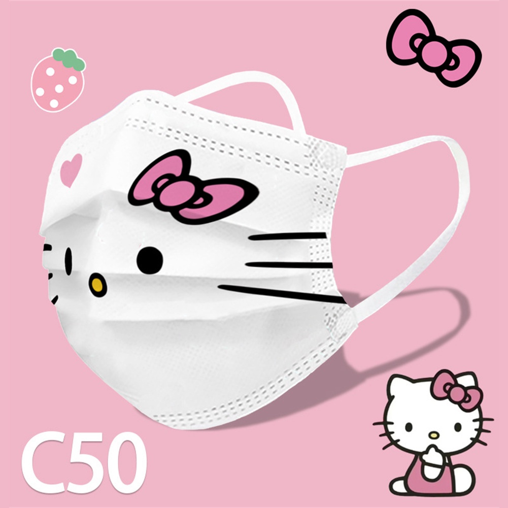 10 Chiếc 3 Lớp Khẩu Trang Bảo Hộ Trẻ Em Mặt Nạ Hoạt Hình Hello Kitty In Họa Tiết Hình Mặt Nạ