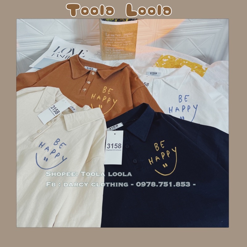 áo Polo 3158 ✨ FREESHIP ✨ áo thun cổ bẻ BE HAPPY form rộng unisex