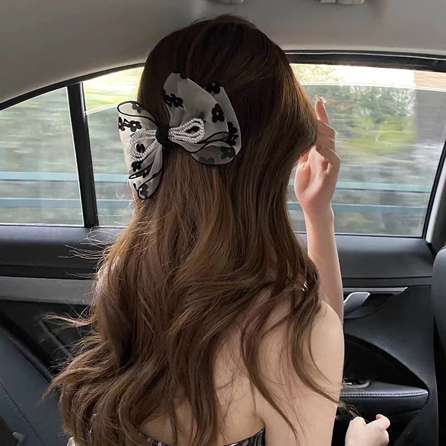 Kẹp Tóc Hình Nơ Đính Ngọc Trai Dễ Thương Cho Nữ