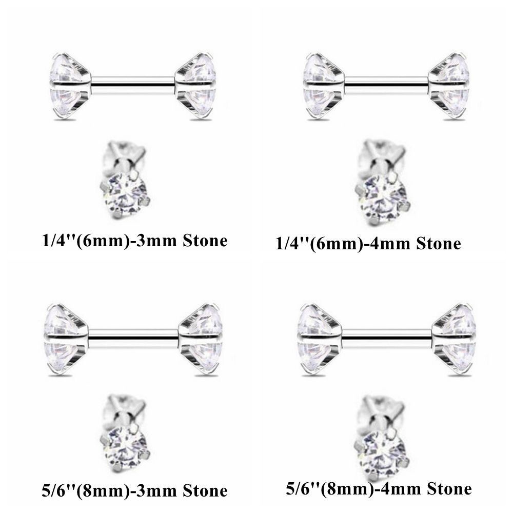 Khuyên xỏ sụn tai bằng thép đính đá zircon hai đầu thời trang