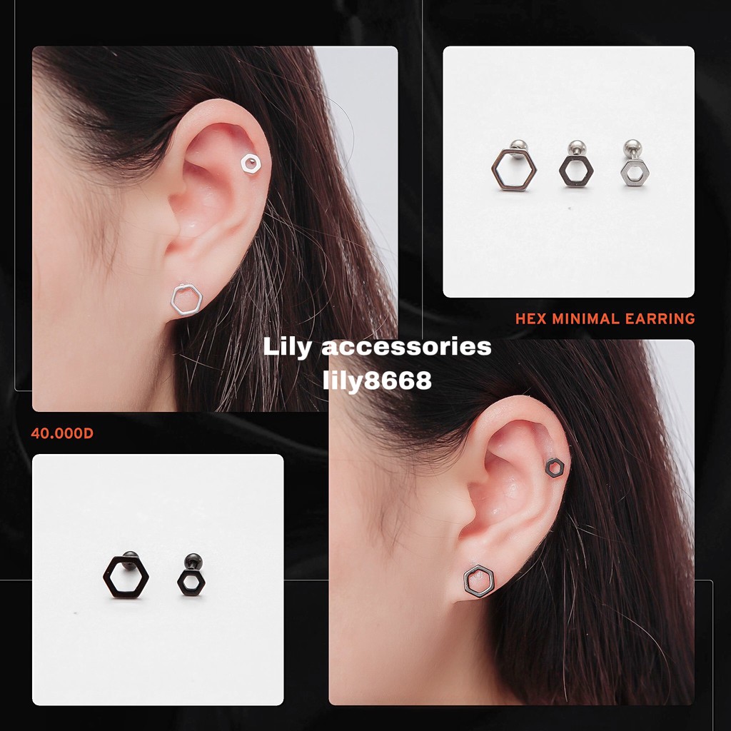 Hexagon Minimal Earring khuyên tai titan lục giác không gỉ không đen không dị ứng nam nữ Uniex