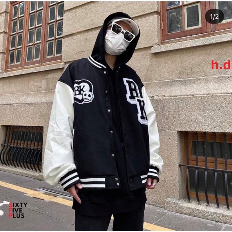 Áo bomber RK,21Chất gió mềmhàng 1 lớp cổ, tay áo và gấu áo có bo dệt xịnfreesize 50kgphong cách hàn quốc