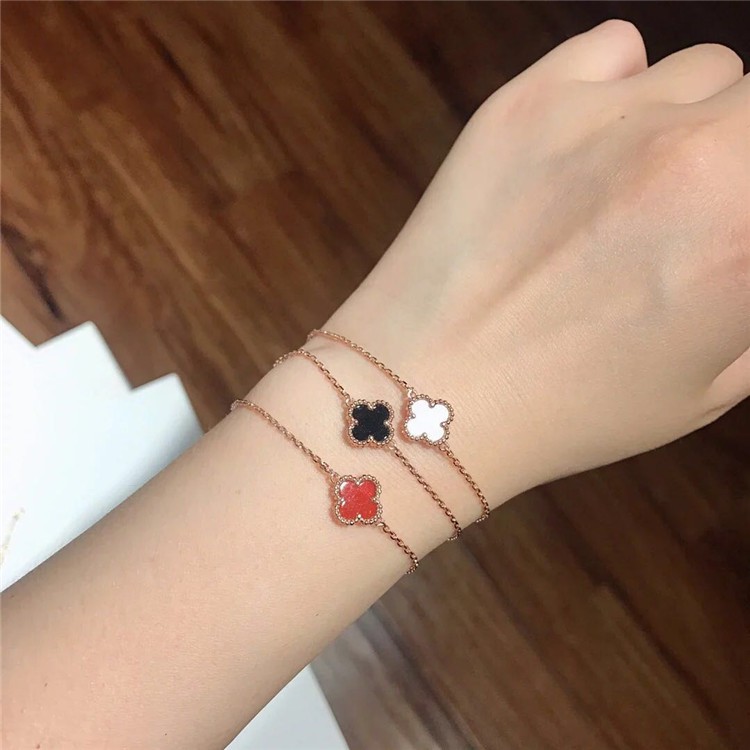 Lắc tay cỏ 4 lá bạc ý 925 hình 1 bông ( Đen, Đỏ, Xanh lá, Trắng ) đơn giản trẻ trung phong cách hàn quốc