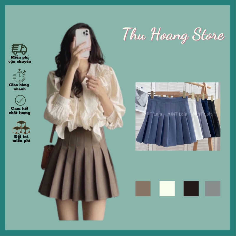 [ Hàng QC Chất đẹp]Chân váy tennis ngắn xếp ly thời trang nữ Hàn Quốc cực hot(4 size XS  S M L)nâu đen trắng xám