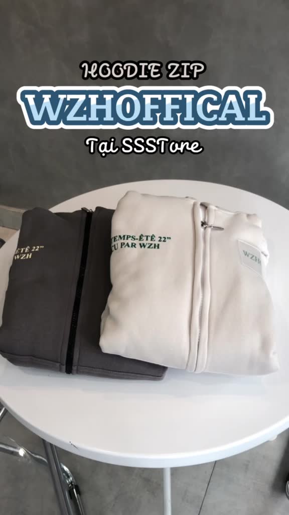 Áo khoác hoodie zip WZHOFFICAL có nón vải nỉ bông màu xám form rộng unisex nam nữ_ SSSTore | BigBuy360 - bigbuy360.vn