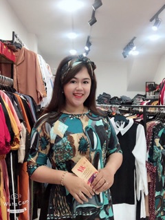 Áo dài xanh hoạ tiết bigsize