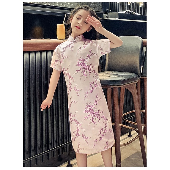 Sườn xám vải gấm thoáng mát cho bé gái từ 19 kg đến 32 kg- from to