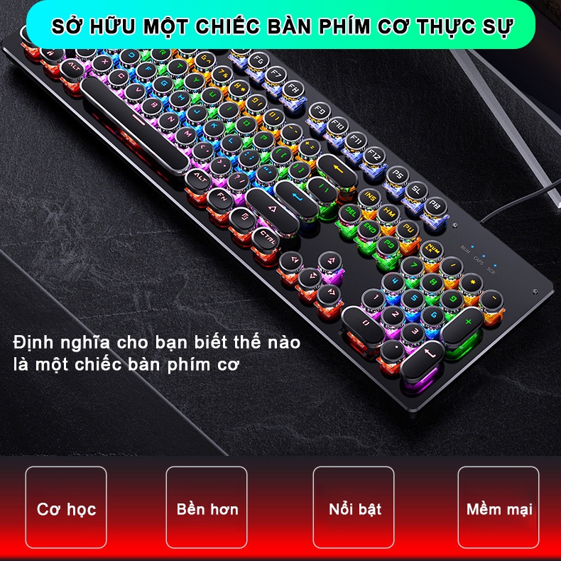 Bàn phím cơ gaming YINDIAO KZ4 nút tròn blue switch có LED RGB biến đổi phù hợp chơi game và làm việc văn phòng