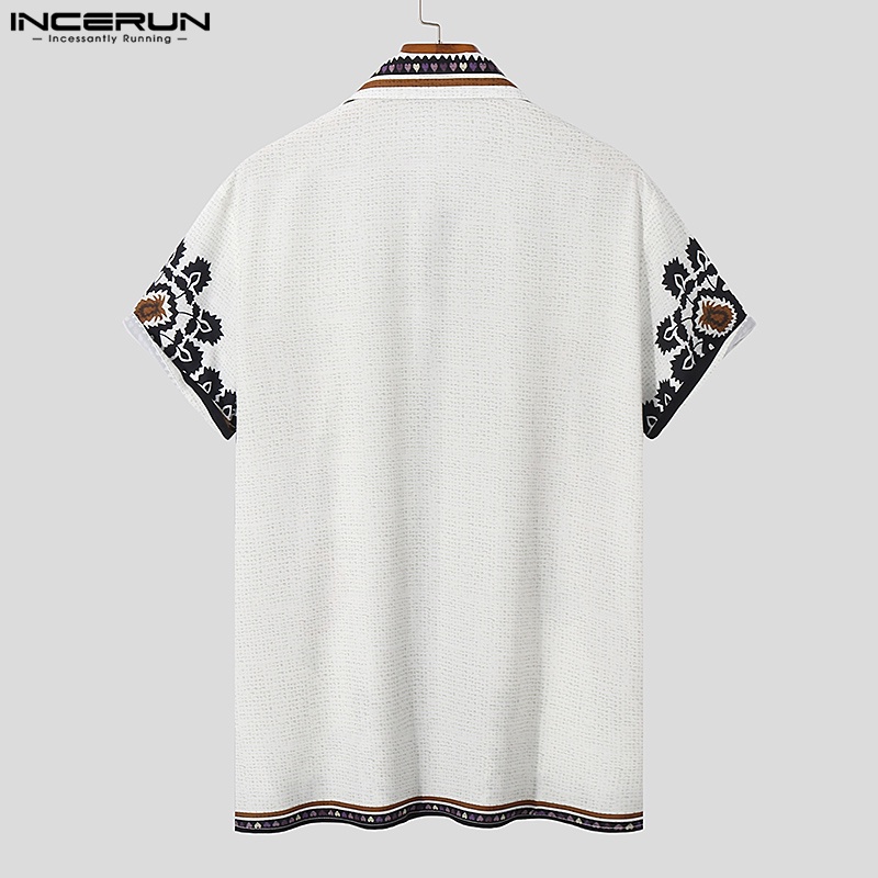 Áo sơ mi INCERUN tay ngắn in họa tiết thổ cẩm phong cách vintage thời trang đi biển dành cho nam