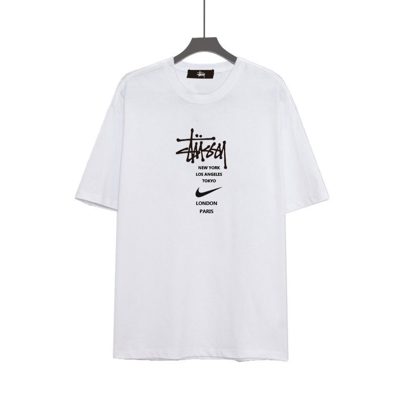 STUSSY Áo thun tay ngắn cổ tròn dáng rộng chất liệu cotton ST1#