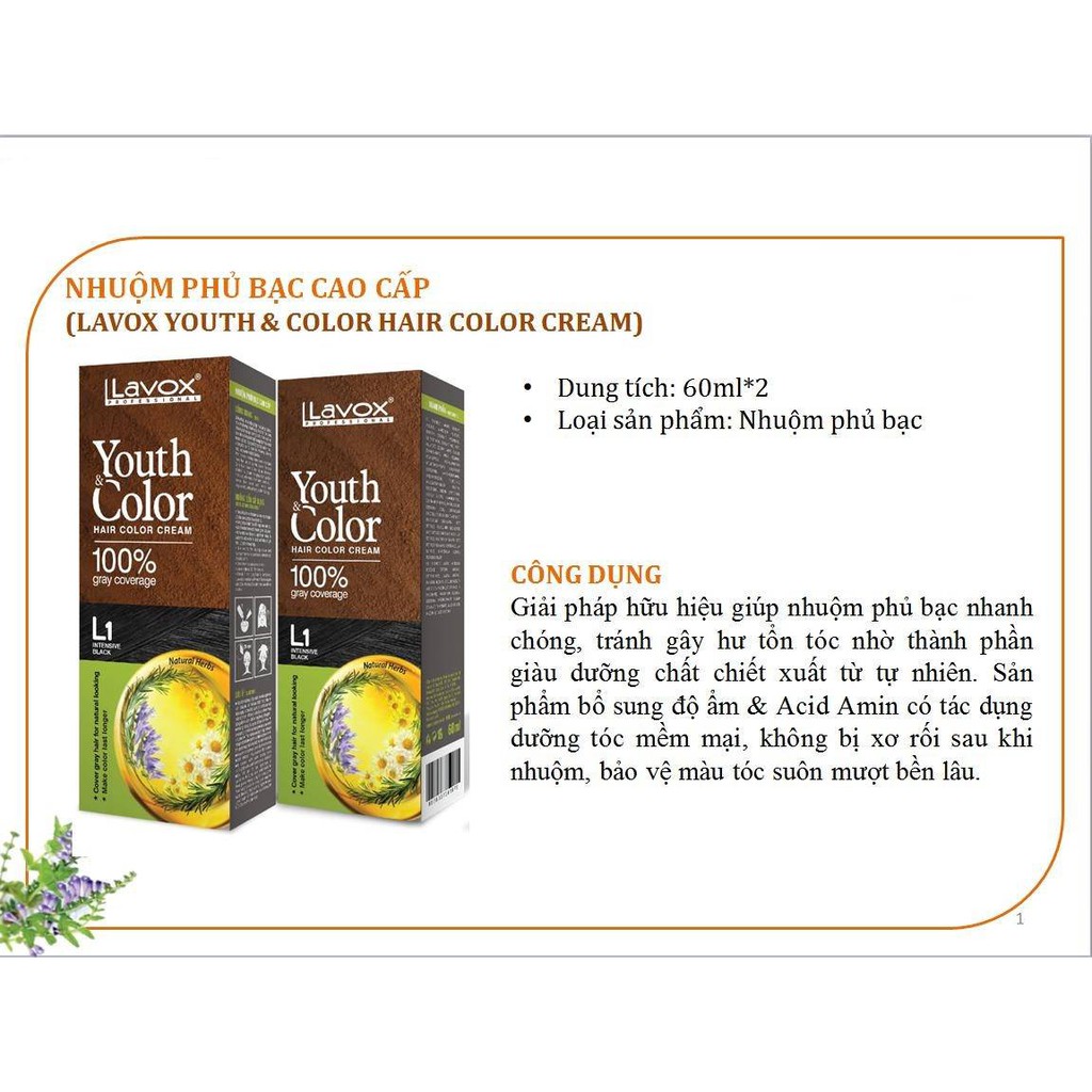 Kem Nhuộm Tóc Cao Cấp Youth&amp;Color Lavox 60g