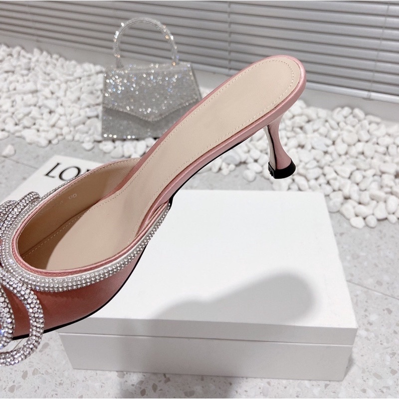 Guốc mules lụa satin mũi nhọn mach & mach 6.5cm