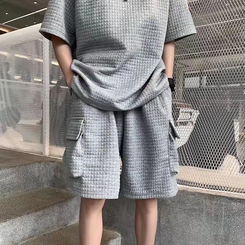 Bộ đồ thể thao 2 món áo tay ngắn + quần short màu trơn phong cách Hàn Quốc thời trang mùa hè cho nam