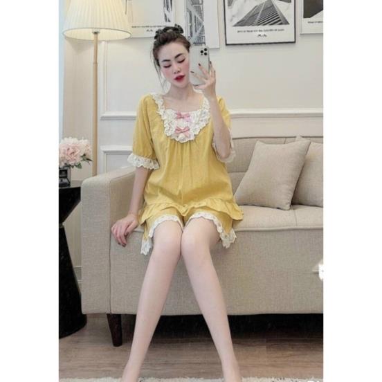 Bộ bầu mặc nhà  phối ren cùng chất đũi mềm mại, có chun rút điều chỉnh bụng THOẢI MÁI