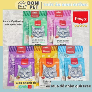 Combo 5 que súp thưởng + Pate Wanpy 80g bổ sung dinh dưỡng mix vị cho mèo