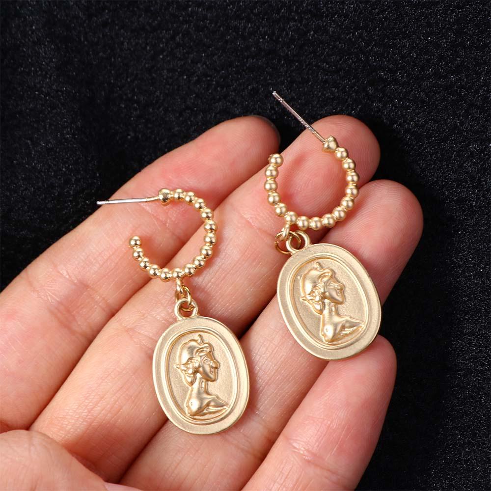 Bông Tai Hợp Kim VANES1 Hình Oval Ngọt Ngào Phong Cách Vintage Cho Nữ