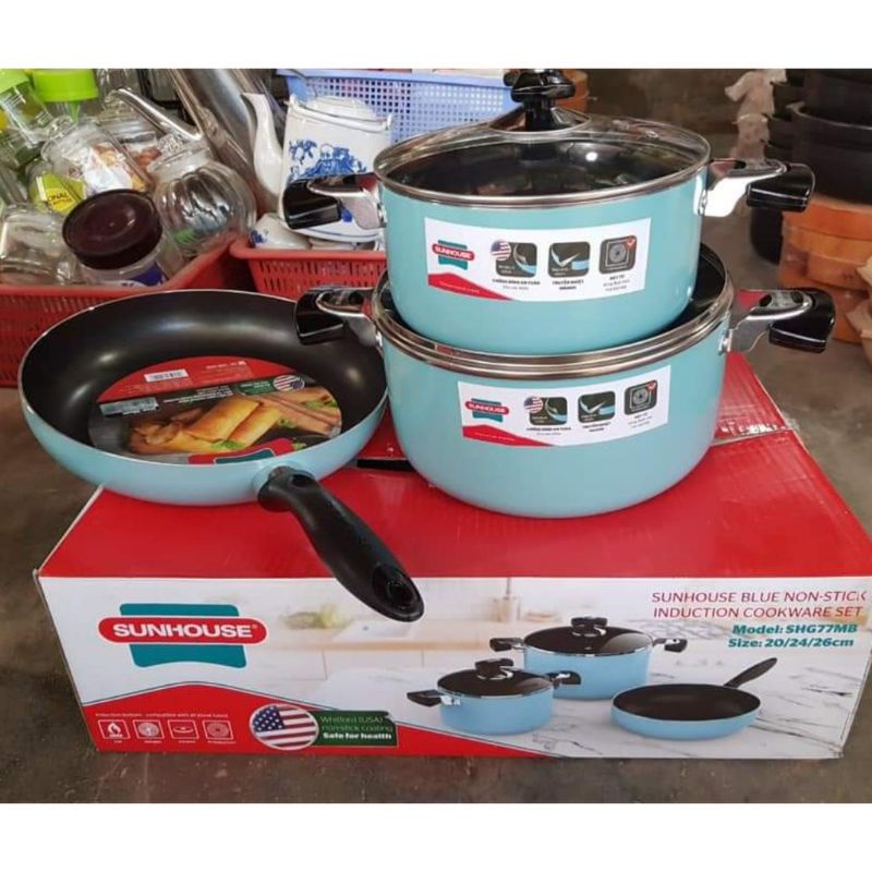 bộ nồi đáy từ sunhouse SHG77MB đun tất cả các bếp