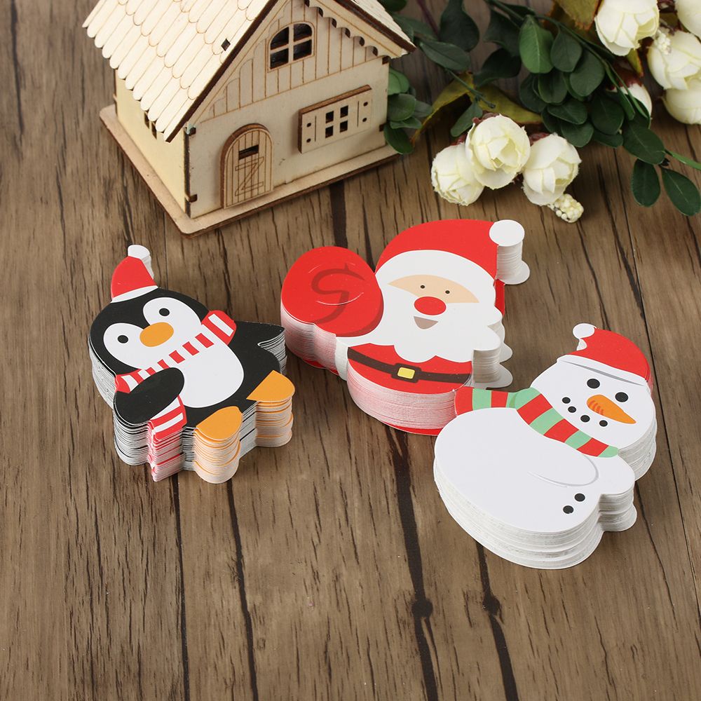 Set 50 Thẻ Giấy Hình Ông Già Noel / Người Tuyết / Chim Cánh Cụt Dễ Thương Trang Trí Hộp Quà Giáng Sinh Diy