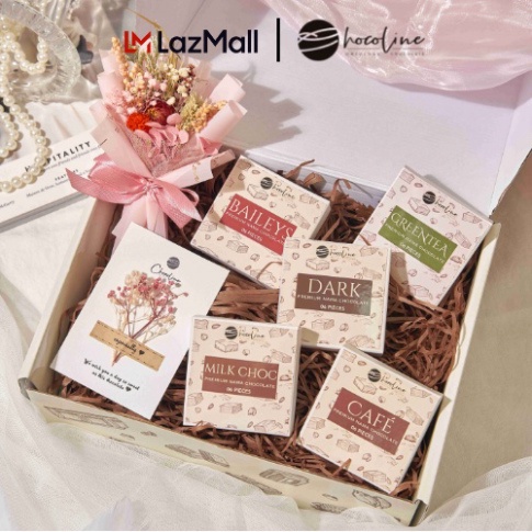 Hộp Quà Tặng Socola Tươi - Gift Set 3 ( 5 Minisize, Thiệp, Hoa Khô, Túi Giấy) -Qùa Sinh Nhật-V