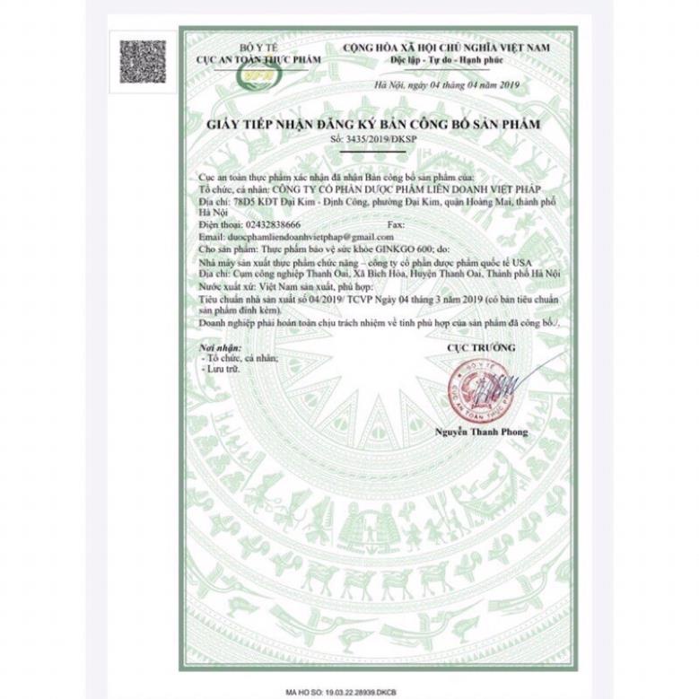 Ginkgo 600 viên uống hoạt huyết dưỡng não hộp 100 viên Giúp hoạt huyết dưỡng não, bền thành mạch
